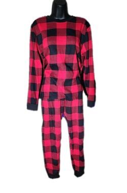PJ Place Pajama 2 pc Matching Set Red And Black Plaid Medium Adult 100% Cotton